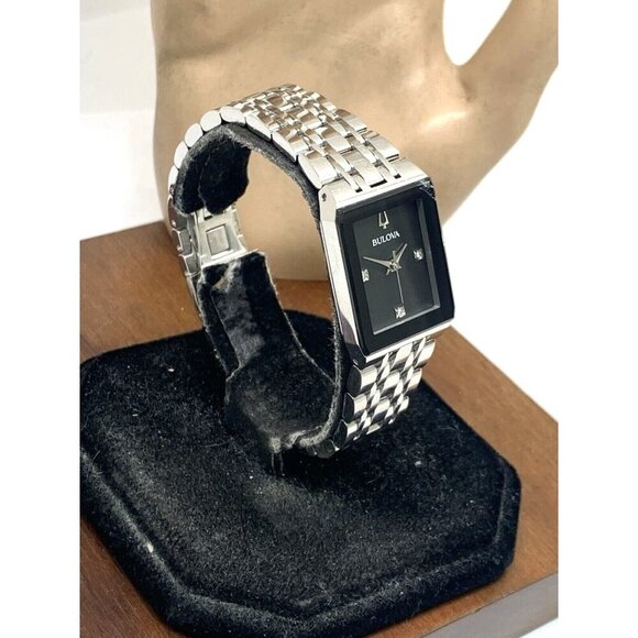 Bulova Women's Watch 96P202 Quartz Black Dial Diamond Quadra Silver Steel CHIP - Picture 14 of 14